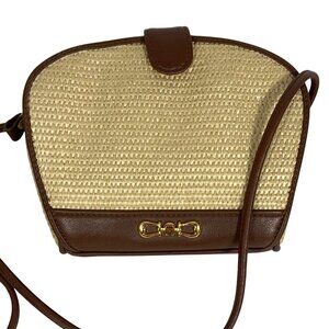 New Vintage ETIENNE AIGNER Woven Raffia Leather Trim Mini Crossbody Shoulder Bag